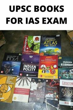 there are many books on the floor with text overlaying them that reads upsc books for ias exam