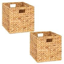 two woven storage baskets with handles