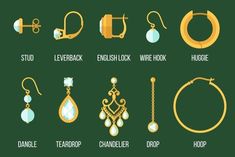 Different Types Of Earrings, Bijoux Art Nouveau, Fashion Terms, Jewelry Education, Types Of Earrings, Fashion Vocabulary, Back Design, Jewelry Lover