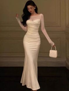 Elegant Clothing, Classy Prom Dresses, Luxury Dresses, Womens Knit Dresses, Slim Fit Dresses, Knitted Dress, Patchwork Dress, Luxury Dress