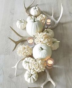 30 DIY Holiday Decoration Ideas You'll Love | Extra Space Storage White Pumpkin Decor, October Decorations, Modern Fall Decor, Fall Accents, Thanksgiving Decorations Diy, Fall Wedding Centerpieces, Diy Thanksgiving, Pumpkin Centerpieces, Thanksgiving Table Settings