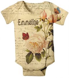 Baby Girl Onesie - Personalized French Rose Botanical, Custom Infant Onesies Infant Onesies, French Rose, Personalized Baby Girl, Girl Onesies, Baby Skin, Personalized Baby, Botanical Prints