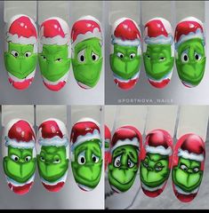 Grinch Nails Designs Step By Step, The Grinch Nail Art Tutorial, Grinch Nails Step By Step, Grinch Nail Art Tutorial, Grinch Inspired Nails, The Grinch Nail Art, Grinch Nails Designs, Summer Nails Art Designs, Summer Nails Art