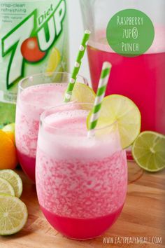 two glasses filled with pink lemonade and limeade