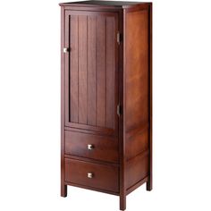 an armoire with two drawers and one door on the bottom, in dark wood