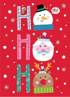 the letter h is for snowman and two reindeers with hats on their heads