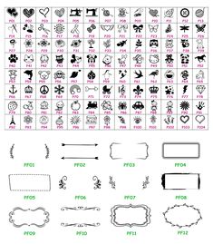 a large set of different types of frames and labels with the words, numbers, and symbols