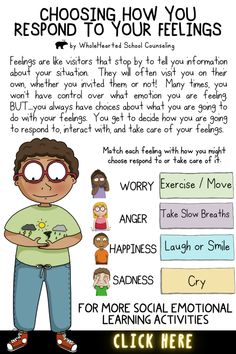 a poster with an image of a person wearing glasses and the words, choosing how you respond to your feelings