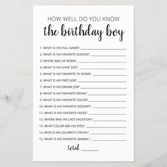 a printable birthday game with the words, 20 questions about the birthday girl on it