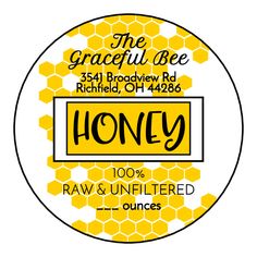 the label for honey is shown in black and yellow