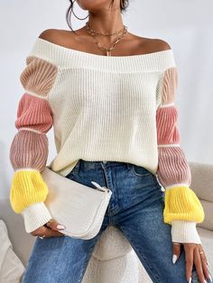 Casual Pullover Sweater, Pullover Outfit, Knitwear Fashion, Gathered Sleeves, Long Sleeve Pullover Sweater, Women Sweaters, Long Puff Sleeves, Mode Inspiration, Sweater Sleeves