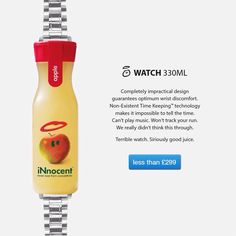 a bottle of juice with an apple on the side and text that reads, watch 350ml