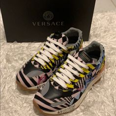 Versace Achilles Harlequin Print Sneakers. 40 Eur/ 10 Us. Almost New Harlequin Print, Versace Shoes, Print Sneakers, Womens Shoes Sneakers, Versace, Shoes Sneakers, Size 10, Women Shoes, Sneakers