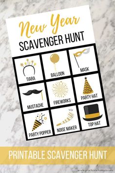 printable new year scavenger hunt for kids to play with on the table