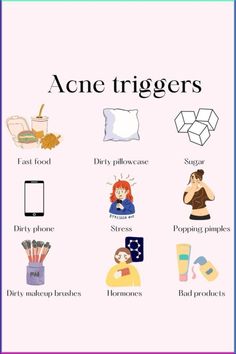 Discover the common acne triggers that might be sabotaging your journey to healthier skin. From diet to stress, learn what to avoid to keep your complexion clear and glowing. Say goodbye to breakouts and hello to radiant, healthy skin! #HealthierSkin #AcneTips #ClearSkin #SkinCare #HealthyLiving #GlowUp #BeautyTips #SkinHealth Acne Triggers, Tips For Clear Skin, Acne Tips, Acne Makeup, Skincare For Oily Skin, Skin Advice, Clear Healthy Skin, Good Skin Tips, Basic Skin Care Routine