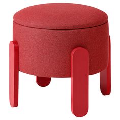 a red stool with two legs and a foot rest on it's back end