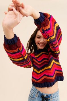 Rent Colorful Waves Crochet Pullover from Nuuly. Pick 6 items for $98/month. Free shipping + returns. Chunky Knit Vest, Waves Crochet, Colorful Waves, Tweed Shirt, Oversized Plaid Shirts, Crochet Pullover, Knit Items, Mens Fashion Denim, Fringe Shirt