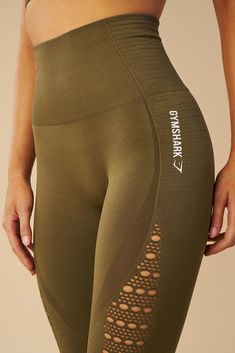 Complete with eyelet detailing to the ankle and thigh, the Energy Seamless Leggings are a workout wardrobe must-have. Coming soon in Khaki. Gym Tights, Gymshark Leggings, Sport Leggings, Workout Outfits, Leggings Sale, Gym Leggings, Gym Wear