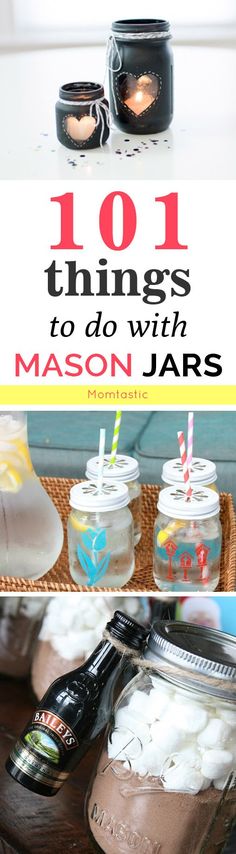 mason jars filled with marshmallows on top of a table