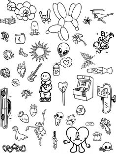 an image of cartoon characters drawn in black and white with markers on the back ground