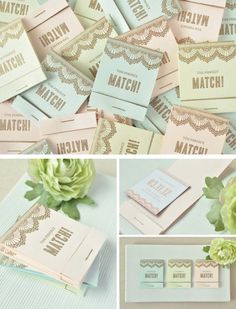 the wedding stationery is laid out on top of each other