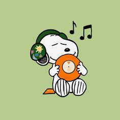 a cartoon character holding an orange disk with music notes coming out of the top one