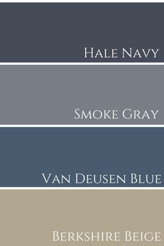 Looking for a perfect colour palette for your home? Check out this beautiful colour palette featuring Hale Navy, Smoke Gray, Van Deusen Blue & Berkshire Beige! See more colour comparisons & colour palettes at ClaireJefford.com! Navy Blue And Grey Living Room, Blue Living Room Color, Van Deusen Blue, Navy Living Rooms, Colors Combinations, Hale Navy, Beige Living Rooms, Living Room Color Schemes, Room Color Schemes