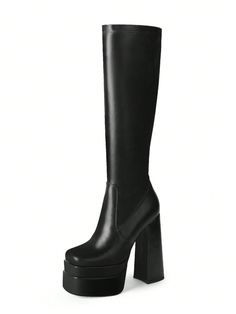 Rubber sole[Size] Heel Height: 5.5"/14cm; Platform height: 2.4"/6cm, Shaft Height: 15.0"/38cm.[Material] Elastic PU leather on the upper ​and soft synthetic fabric lining, slip-resistant rubber sole.[Design] Square toe knee high platform heel design, side full-length zipper, easy to put on and off.[Occasion] Wear the stylish chunky high heel boots on any occasion, you are definitely the most eye-catching one.WETKISS Stacked Platform Knee High Boots For Women With High Chunky Heel, Gogo Boots For Chunky Platform Boots For Concert In Fall, Chunky Platform Boots For Fall Concert, Fall Chunky Platform Boots For Concerts, High Heel Faux Leather Boots For Concert, Trendy Knee-high Platform Boots For Concert, Black High Shaft Boots With Reinforced Heel, Fall Concert Heeled Boots With Round Toe, Faux Leather High Heel Boots For Concert, Fall Heeled Boots With Chunky Platform And High Shaft