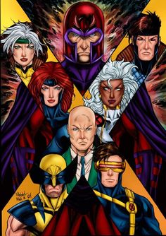 the x - men poster is shown with their faces painted in different colors and sizes