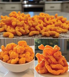 three pictures show the process of making cheetos for dinner, and then showing how to make them