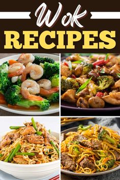 four different pictures with the words work recipes on them and images of various food items