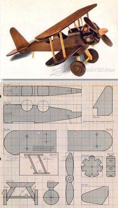 the plans for an airplane are shown in two different styles, including one that is made from