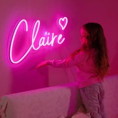 Custom Claire Name Neon Sign - from manhattonneons.com, adding a personal touch to your space with vibrant neon light. Neon Name Lights, Neon Pink Sign, Claire Name, Pink Sign, Event Booth, Business Signage, Hazardous Materials, Event Decoration, Custom Neon