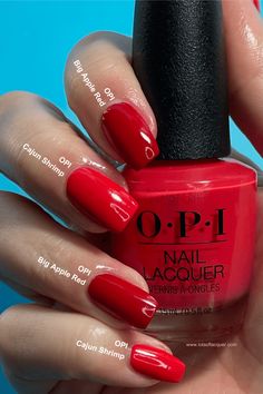 Red Dip Nail Colors, Opi Left Your Text On Red, Red Opi Colors, Opi Cajun Shrimp Gel, Big Apple Red Nails, Big Apple Red Opi, Opi Big Apple Red, Ferrari Red Nails