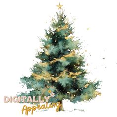 a watercolor painting of a christmas tree with the words digitally appreciating