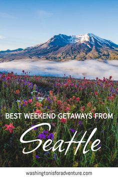 the words best weekend getaways from seattle in front of a mountain with flowers