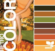 a woman sitting on top of a flower in front of a color palette with the words retro colors