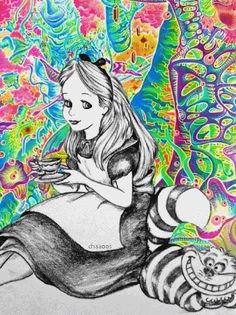 Alice In Wonderland Trippy Pictures, Alice In Wonderland Drawings, Psy Art, Trippy Art, Hippie Art, Mad Hatter