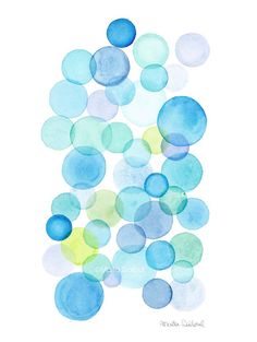 blue and green watercolor circles on white paper