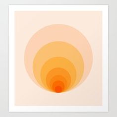 an orange and yellow art print with circles on the bottom, in pastel shades