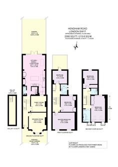 the floor plan for an apartment building with three floors and two balconies on each side