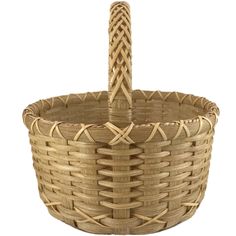 a woven basket is shown with a handle