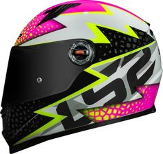 the helmet is designed to look like it has neon yellow and pink designs on it