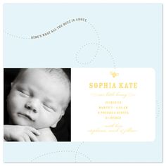 a birth announcement with a photo of a baby