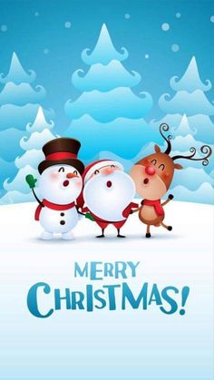 merry christmas card with santa and snowman