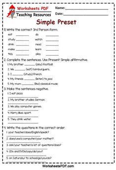 worksheet for teaching with simple presets to help students learn how to use the