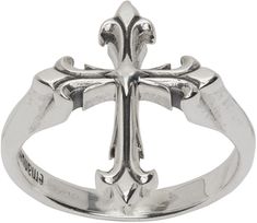 Polished band ring in sterling silver. · Engraved graphic at face · Full hallmarking at inner band Supplier color: Silver Engraved Silver Ring, Mens Gold Jewelry, Face Logo, Dope Jewelry, Jewelry Lookbook, Jairzinho, Cross Ring, Silver Engraving, Latest Jewellery