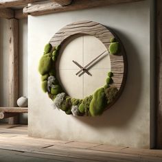 a wall clock with moss growing on it