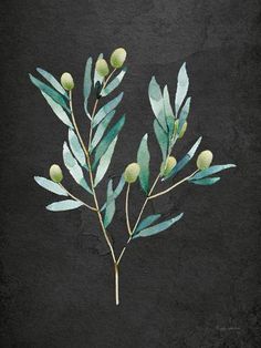 a painting of some green leaves on a black background with the words, i am not sure what this is