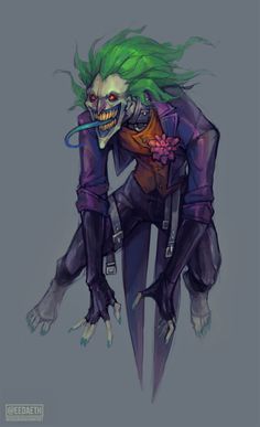 a drawing of a joker with green hair